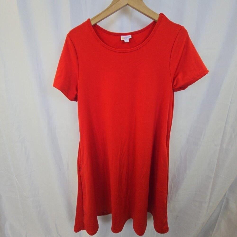LuLaRoe T-Shirt Dress Womens Large Red Short Sleeve Scoop Neck Swing Casual
